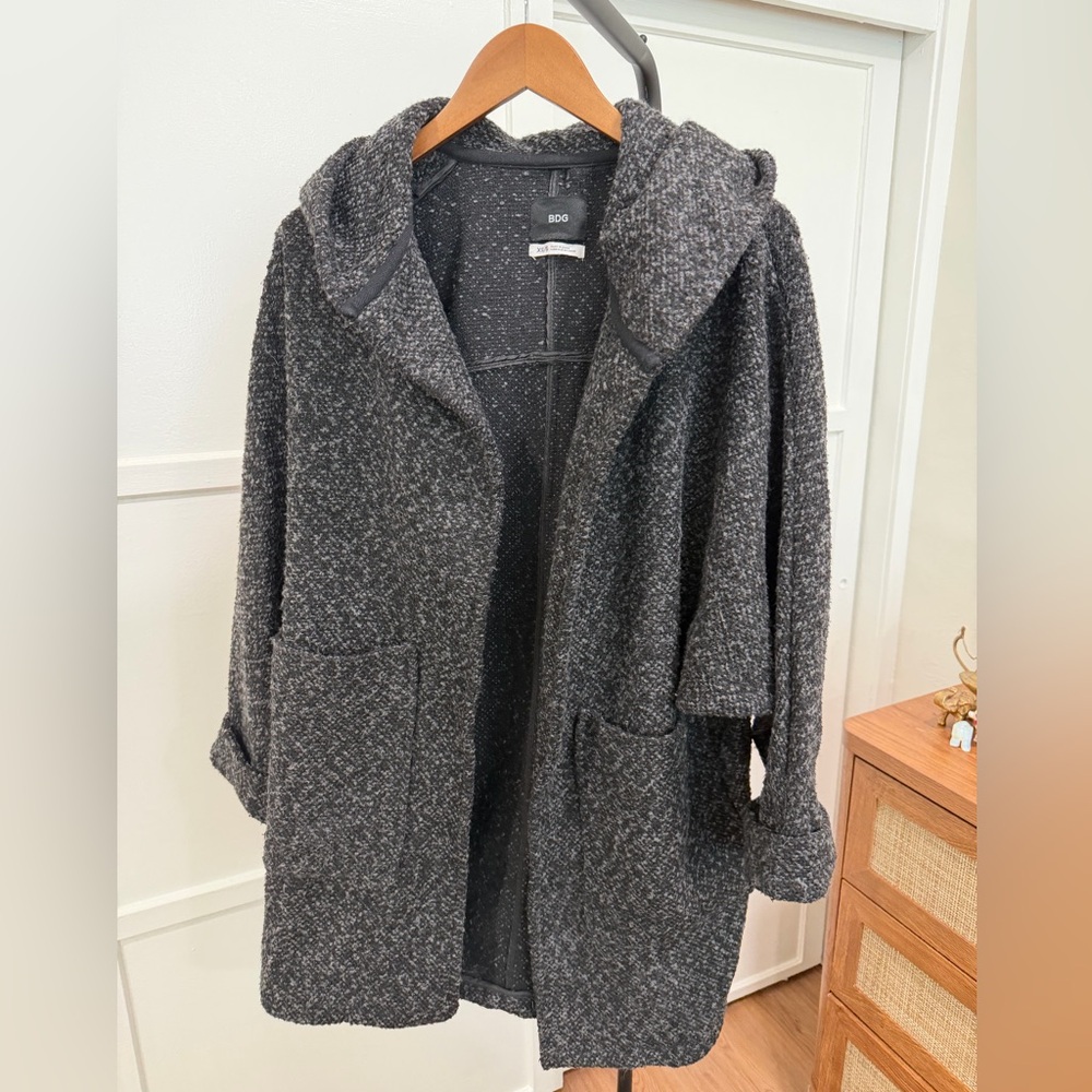 BDG Charcoal Hooded Open-Front Coat
